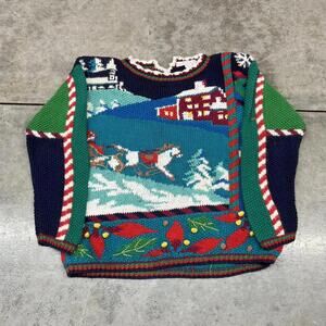 vintage horse and winter sky knit all over print sweater size medium WOMENS